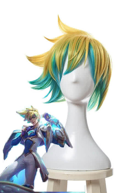 LOL Star Guardian Ezreal Short Golden Mixed Blue Game Cosplay Wigs